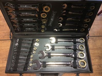 22 Tlg Ratschen Ringschlüssel Gelenkschlüssel 6-32 mm Knarrenschlüssel im Koffer