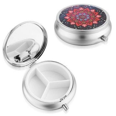 Medikamentenbox für Unterwegs mit Spiegel 3 Fächer Medizin Pillenbehälter Metall