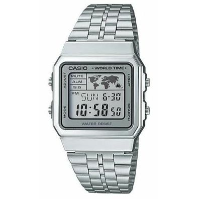 Casio Unisex Digital Quarz Uhr mit Edelstahl Armband A500WA-7