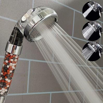 Water-saving shower head with mineral stones, shower head with 3 water jet settings,