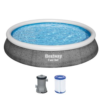 Fast Set™ Aufstellpool-Set mit Filterpumpe Ø 396 x 84 cm, Rattan-Optik (Schiefergr