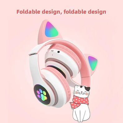 Wireless Bluetooth Headset Glowing Cat Ear Headphones Stereo Music Headphones with Mi