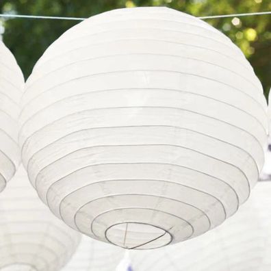 50 White Paper Lanterns, 20 cm Diameter (without LEDs) - Outdoor Paper Lanterns, Lamp