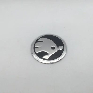 1-Piece 3D Black/Silver 42mm Car Emblem Badge Sticker for Skoda Steering Wheel