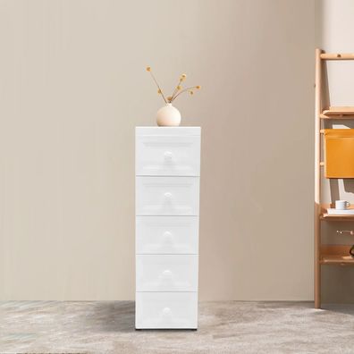 5-Tier White Sealed Storage Cabinet - 25cm Flip Locker, Bedside Mini Makeup Table wit