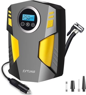 SYTUNG 12V Luftkompressor, tragbare Autoreifenpumpe mit LED & 3 Désenadaptern