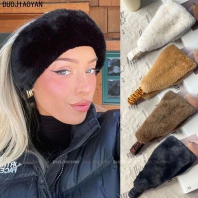 WomenÂ´s Elastic Wide Edge Rabbit Fur Hairband Windproof Warm Accessory