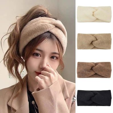 WomenÂ´s Knitted Wool Cross Turban Headband Vintage Ear Warmer