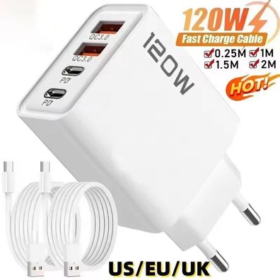 120W 4-Port USB-C Fast Charger - Multi-Port Adapter for Samsung & iPhone