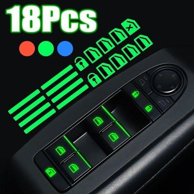 18pcs Luminous Car Window Control Button Decals Universal Interior Set