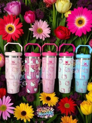 Personalisierter Kitty Becher Hellrosa 30oz Auto-Reisebecher Katzen-Design