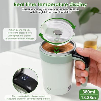 380ml Automatic Stirring Cup, Rechargeable Electric Self-Mixing Coffee Mug with Tempe