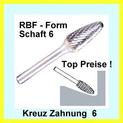 Hartmetall Frässtift RBF Zahnung 6 Schaft-6 Rundbogenförmig DIN8032 TOP PREISE