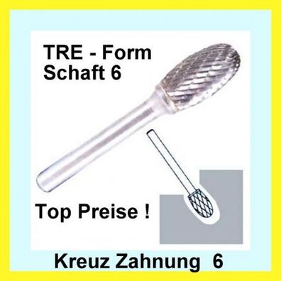 Hartmetall Frässtift TRE Zahnung 6 Schaft-6 Tropfen Form DIN8032 TOP PREISE