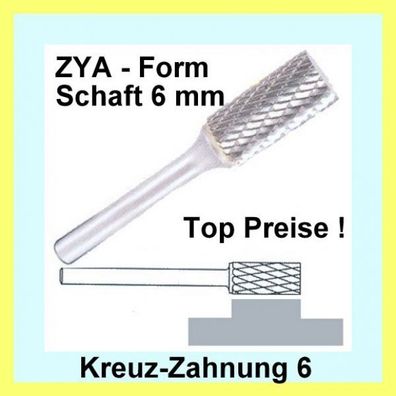Hartmetall Frässtift ZYA Zahnung 6 Schaft-6 Zylindrisch DIN8032 TOP PREISE