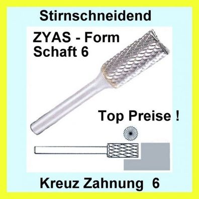 Hartmetall Frässtift ZYAS StirnVerzahnung 6 Schaft-6 Zylindrisch DIN8032 TOP PREISE