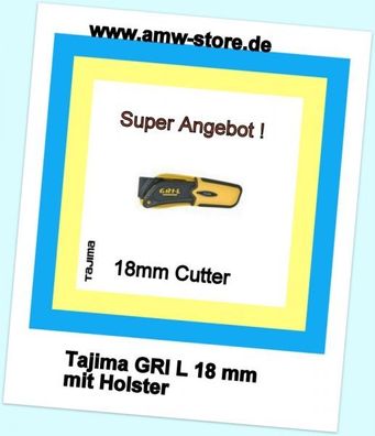 Tajima Cuttermesser GRI mit Holster gelb 18mm , mit Drucktaster , Gürteltasche Messe