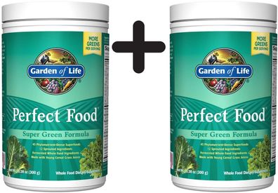 2 x Garden of Life Perfect Food Super Green Formula, Powder - 300g