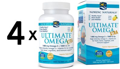 4 x Nordic Naturals Ultimate Omega Xtra, 1480mg Lemon - 60 softgels