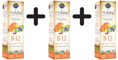 3 x Garden of Life Mykind Organics B-12 Organic Spray, Raspberry - 58 ml