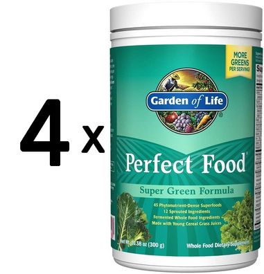 4 x Garden of Life Perfect Food Super Green Formula, Powder - 300g