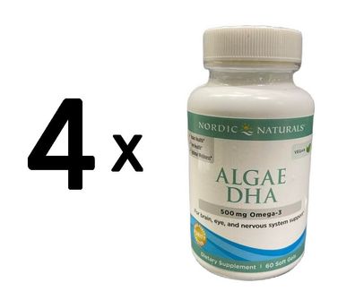 4 x Nordic Naturals Algae DHA, 500mg - 60 softgels