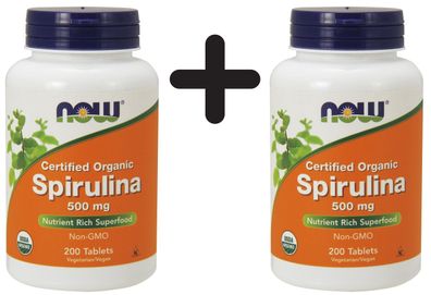 2 x NOW Foods Spirulina Certified Organic, 500mg - 200 tabs