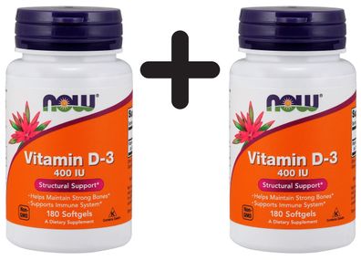 2 x NOW Foods Vitamin D-3, 400 IU - 180 softgels