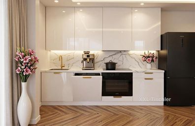 Küchenzeile Linea DW 240 cm Weiß Hochglanz-Soft Close- Premium Box- Einbauküche 2,4 m