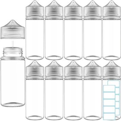 9x 100 ml Leerflaschen PET mit Einhornverschluss und Etiketten transparent