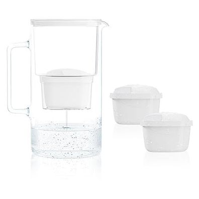 Wessper Wasserfilterkanne Glas 3 L Set mit 2 Filterkartuschen Weiß