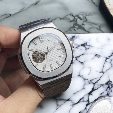 Armbanduhr Nautilus Edelstahl Weiß Open Dial 41mm NH35 Automatik Herrenuhr