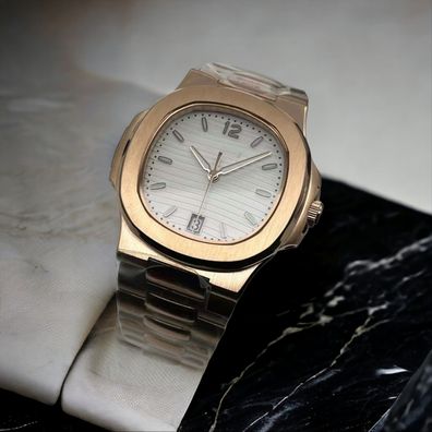 Armbanduhr Nautilus Weißes Zifferblatt Rosegold NH35 41mm Automatik Herrenuhr