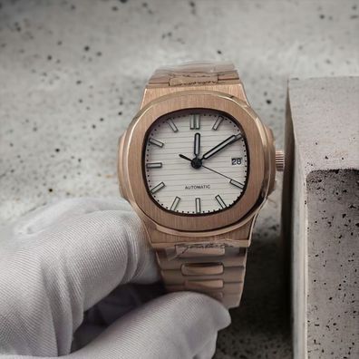 Armbanduhr Nautilus Rosegold Weißes Zifferblatt NH35 41mm Automatik Herrenuhr