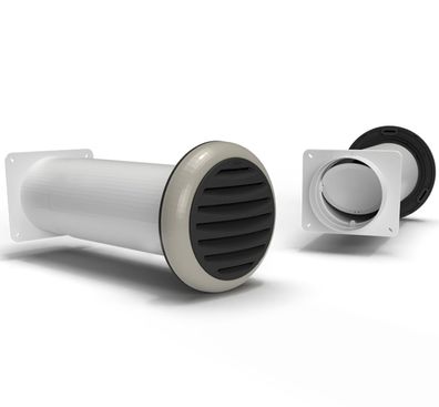 Rundrohr Ø 150mm Teleskop-Mauerkasten 35-68cm Blower-Door Rückstauklappe Abluft