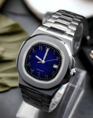 Armbanduhr Nautilus Blau Schwarz Arabisches Zifferblatt Stahl Automatikuhr 41mm NH35