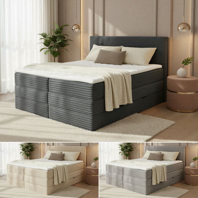 Mollo XL Boxspringbett mit Stauraum, 2 Bettkästen und Topper, Bonellkern