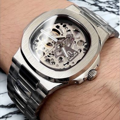 Armbanduhr Nautilus Skeleton Zifferblatt Edelstahl 41mm NH35 Automatik Luxusuhr