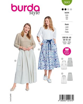 burda Schnittmuster Damen Faltenröcke #5643 Gr. 36-48
