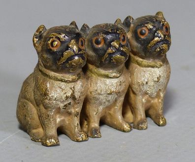 Wiener Bronze Bergmann Figur Hunde 3 Möpse in Gruppe Gruppenfigur 3x Mops-Hund antik