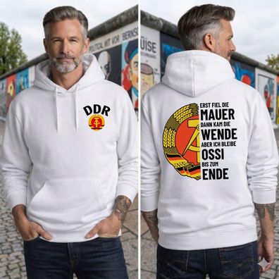 DDR Hoodie Herren - Ossi bis zum Ende Mauer Wende Spruch Kapuzenpullover