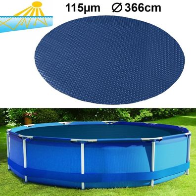 366cm Pool Solarplane Poolheizung Solarfolie Abdeckung Rund 115µm Blau Schwarz