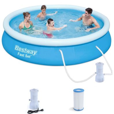 Bestway 366x76cm Fast Set Pool Swimmingpool Rund mit Filterpumpe komplett
