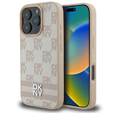 Handyhülle Case iPhone 16 Pro DKNY Kunstleder Logo goldfarben