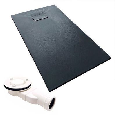 Duschwanne Rechteck Komposit VIDAR 140x90x3,2 Schwarz Steinoptik | Ablauf im SET !