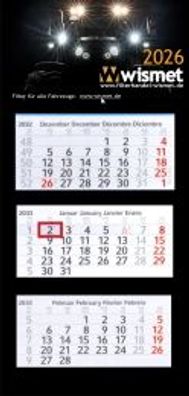 Kalender 3 Monate -WISMET- 2026 / / max. 1 Stéck pro Bestellung/Kunde