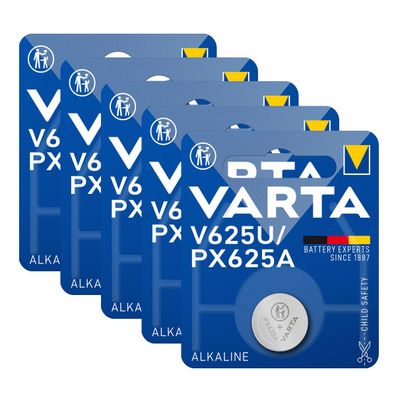 5x V625U Knopfzelle 1,5V 200mAh ø 15,5 x 6,1mm LR9 PX625A EPX625G VARTA Blister