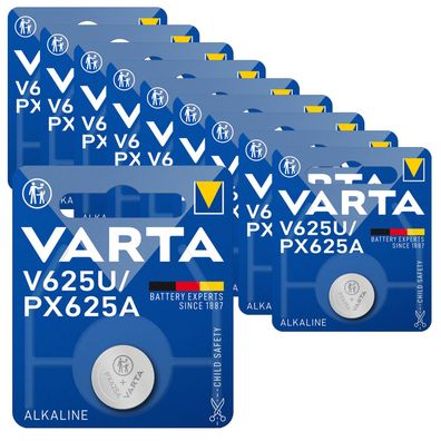10x V625U Knopfzelle 1,5V 200mAh ø 15,5 x 6,1mm LR9 PX625A EPX625G VARTA Blister