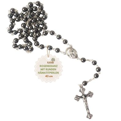Rosenkranz mit runden Hämatitperlen 42 cm handgemacht und gute Qualität aus Bethlehem
