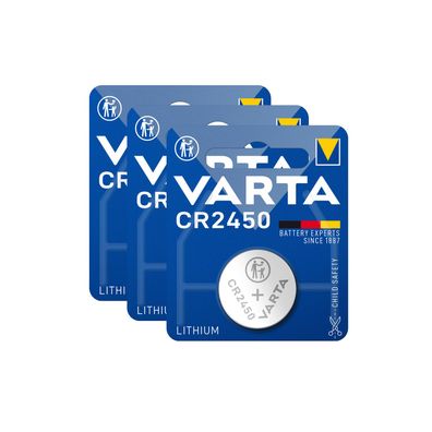 3x Varta Knopfzellen Lithium Batterien CR 2450 CR2450 3V Blister
